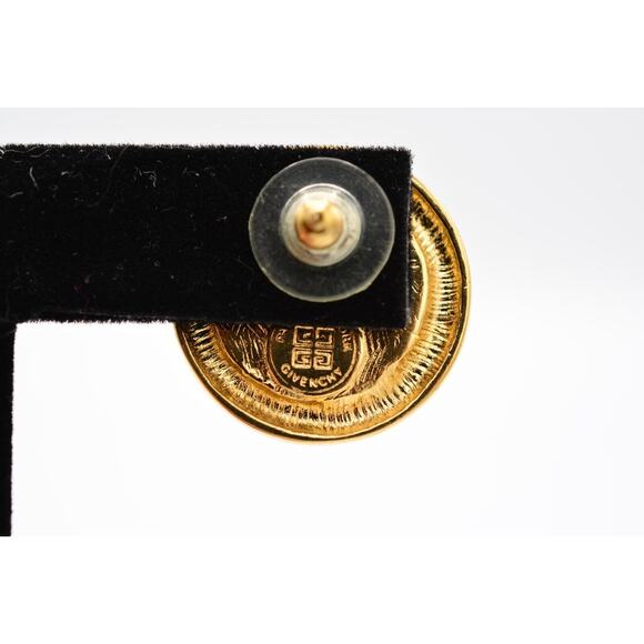 Givenchy Vintage Blue Cabochon Earrings Royal Round Gold Chunky Signed 80s Bin4 - Picture 9 of 12